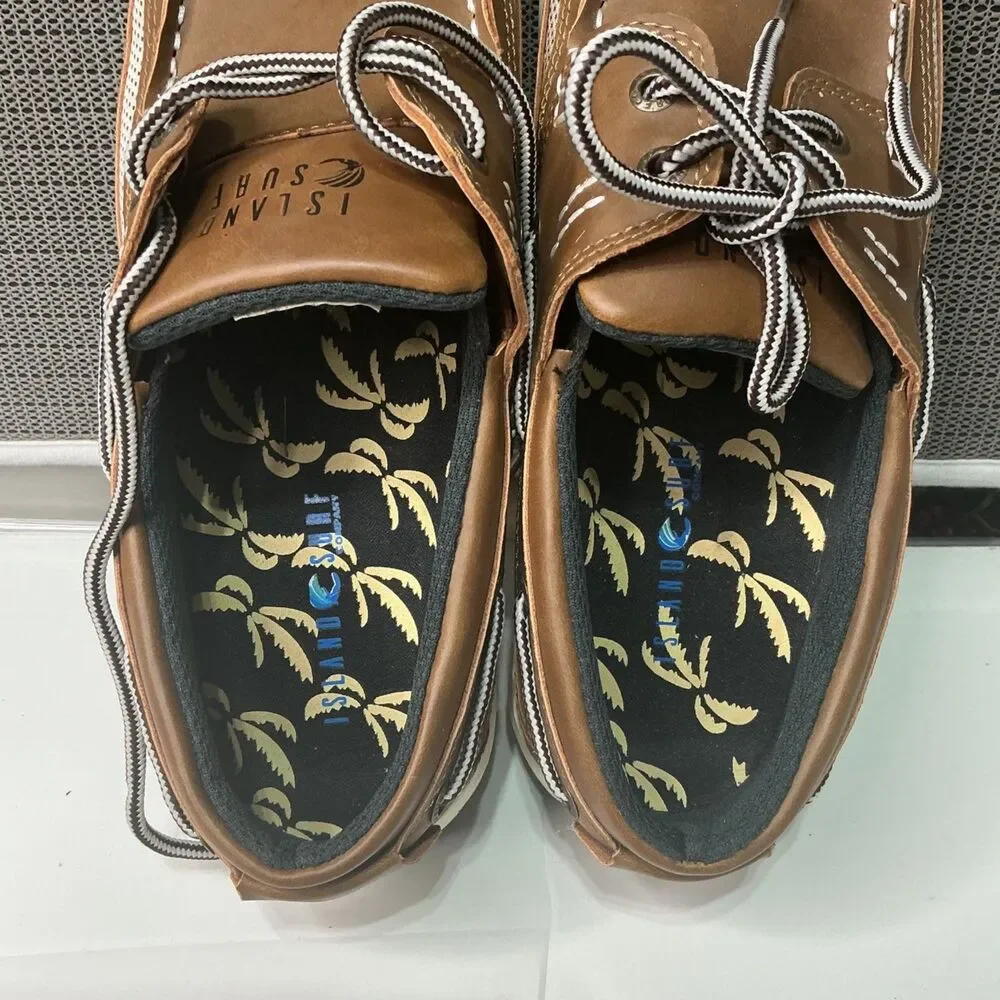 Island Surf Men's Size 9 Brown Boat Shoes Synthetic Upper Durable Sole
